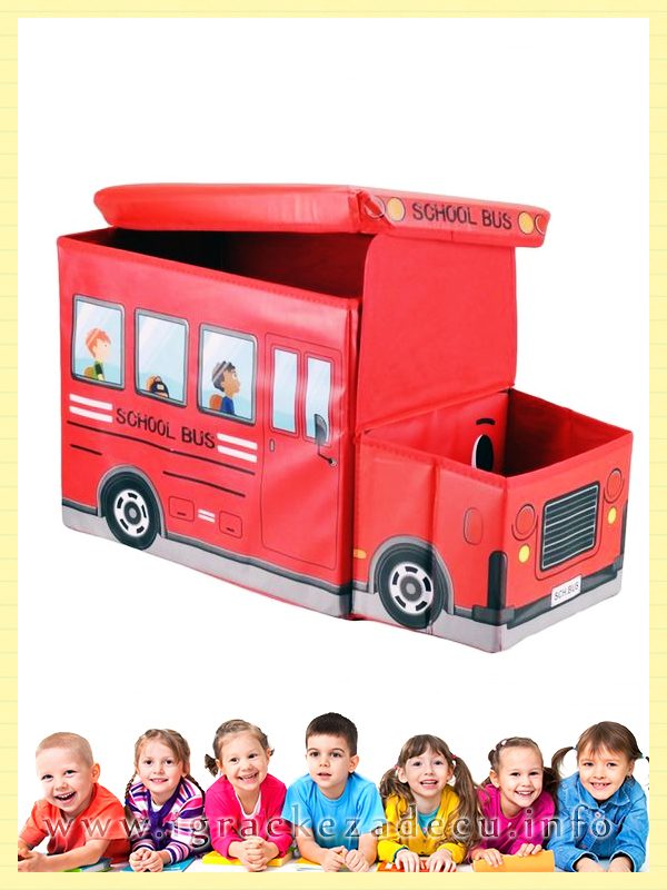 Kutija za igracke tabure za decu - crveni autobus - Image 3