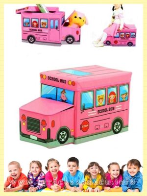 Kutija za igracke tabure za decu – 2u1 – rozi autobus