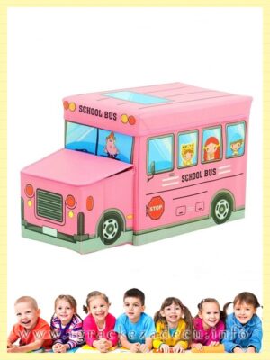 Kutija za igracke tabure za decu – 2u1 – rozi autobus