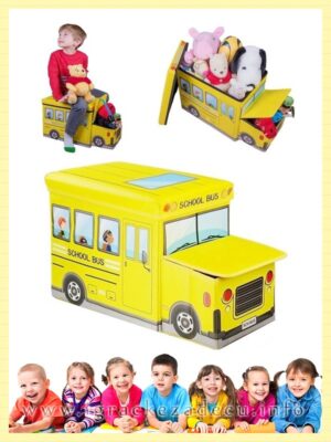 Kutija za igracke tabure za decu – 2u1 – žuti autobus