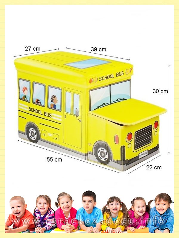 Kutija za igracke tabure za decu - 2u1 - žuti autobus - Image 2