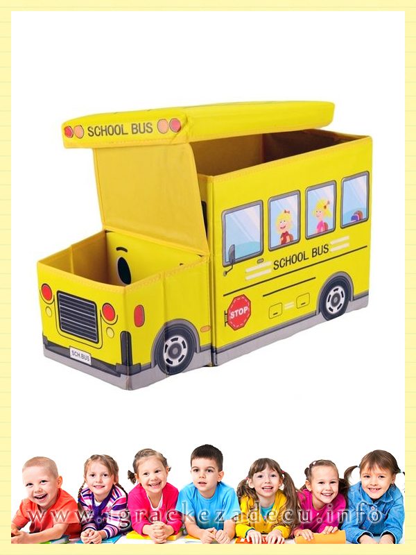 Kutija za igracke tabure za decu - 2u1 - žuti autobus - Image 4