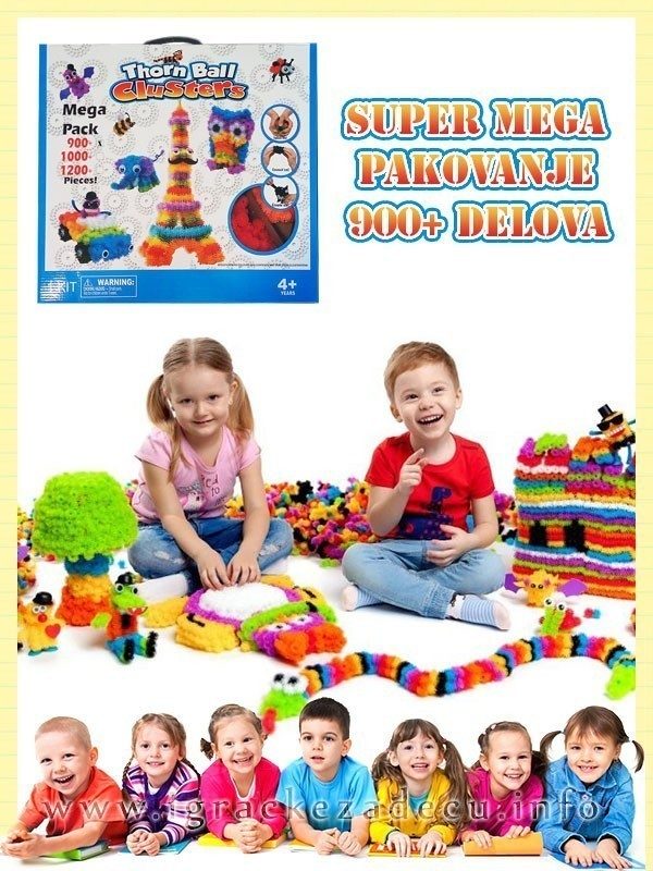 Bunchems Thorn ball Clusters šareni čičak - Kreativni set - Super Mega pakovanje od 900 delova