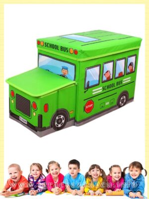 Kutija za igracke tabure za decu – 2u1 – zeleni autobus