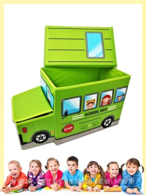 Kutija za igracke tabure za decu – 2u1 – zeleni autobus