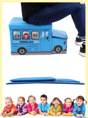 Kutija za igracke tabure za decu – 2u1 – plavi autobus