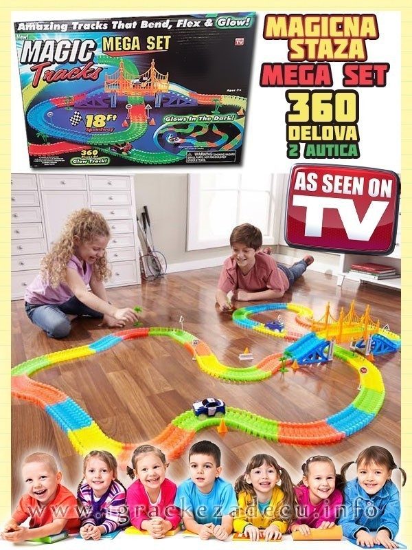 Magična staza mega set - 360 delova sa DVA svetleća automobilom - Magic Tracks