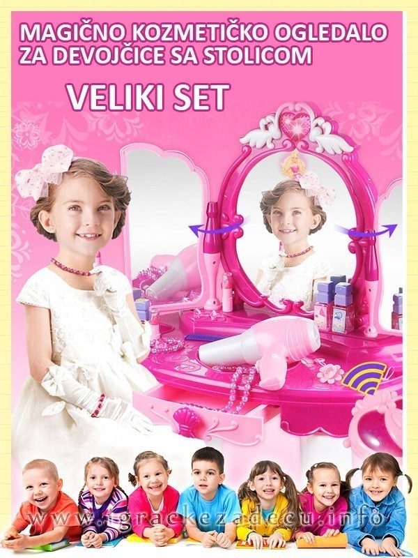 Magično kozmetičko ogledalo za devojčice sa stolicom
